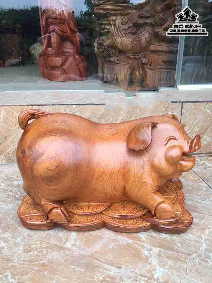 Tượng Heo Phú Quý Gỗ Hương  Cao 20 Ngang 33 Sâu 18 (cm)
