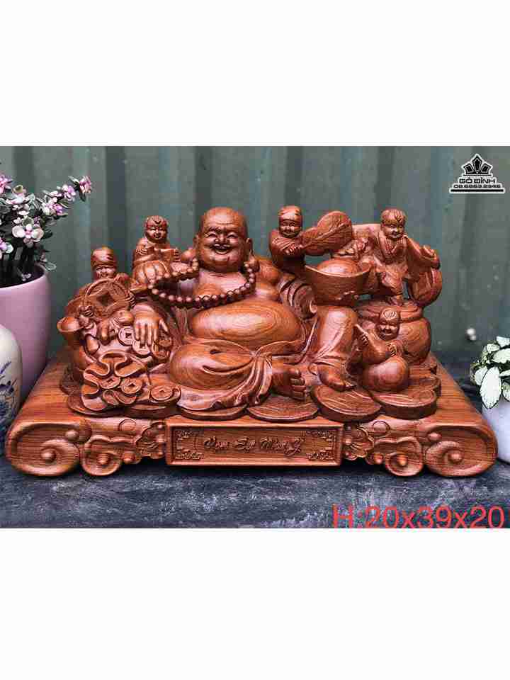 Tượng Phật Di Lặc Ngũ Phúc Gỗ Hương  Cao 20 Ngang 39 Sâu 20 (cm)