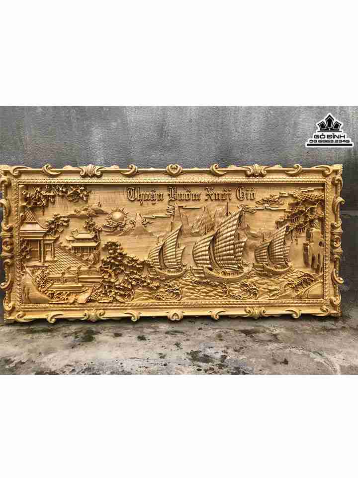 Tranh Thuận Buồm Xuôi Gió Gỗ Bò Ma ( Dổi Lá To )  Cao 44 Ngang 100 Dày 4 (cm)