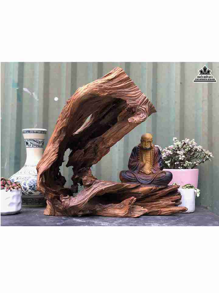 Tượng Đạt Ma Sư Tổ Ngồi Thiền Gỗ Bách Xanh  Cao 39 Ngang 42 Sâu 32 (cm)