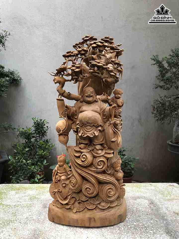 Tượng Phật Di Lặc Tam Phúc Gỗ Ngọc Am  Cao 86 Ngang 36 Sâu 30 (cm)
