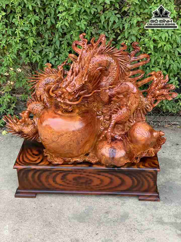 Tượng Rồng Vờn Ngọc Gỗ Hương  Cao 78 Ngang 92 Sâu 36 (cm)