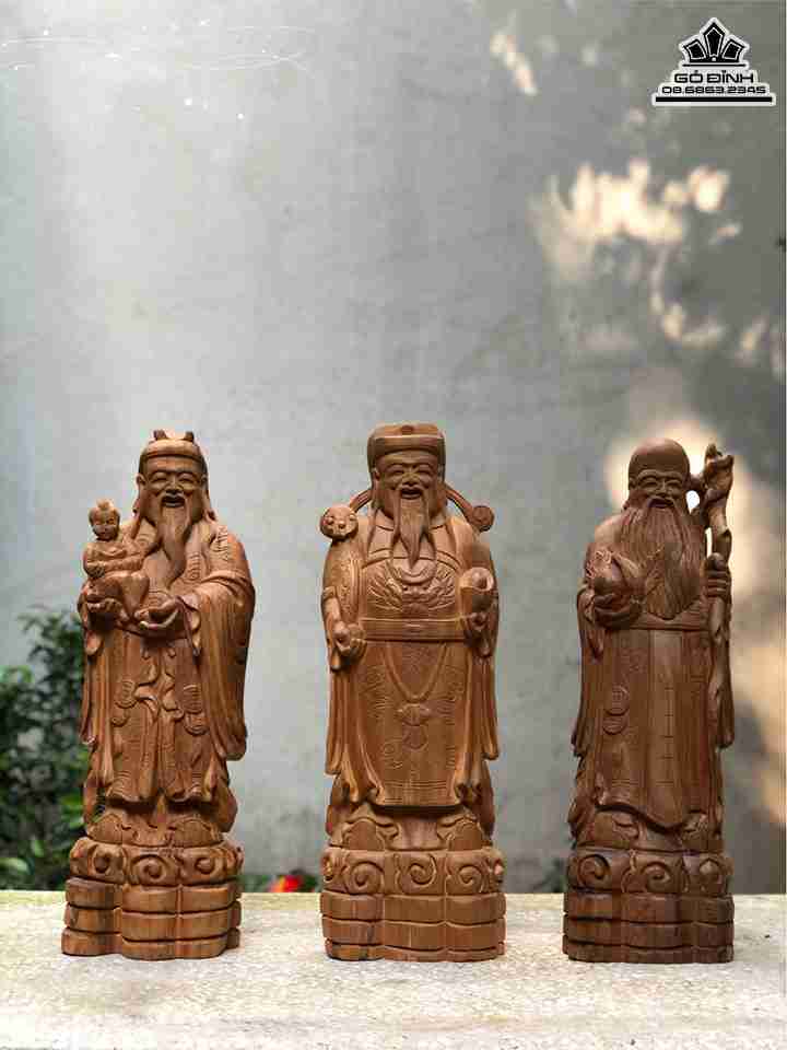 Tượng Tam Đa Phúc Lộc Thọ Gỗ Ngọc Am  Cao 50 Ngang 16 Sâu 10 (cm)