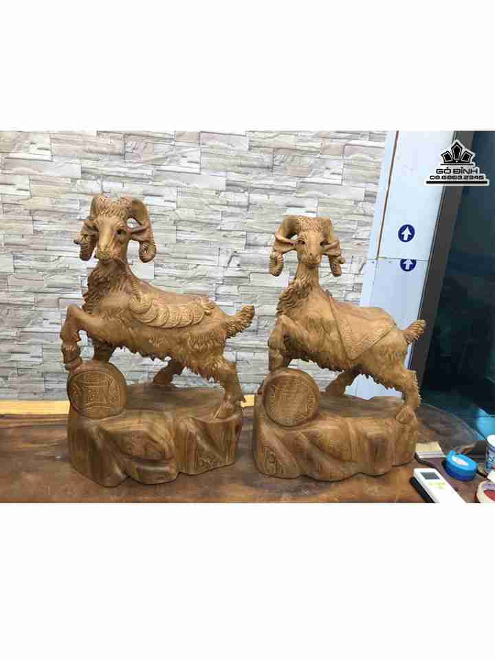 Cặp Dê Gỗ Ngọc Am  Cao 57-58 Rộng 39-40 Sâu 20 (cm)