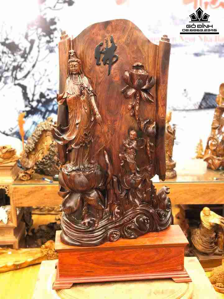 Tượng Phật Bà Quan Âm Gỗ Trắc  Cao 110 Ngang 55 Sâu 20 (cm)