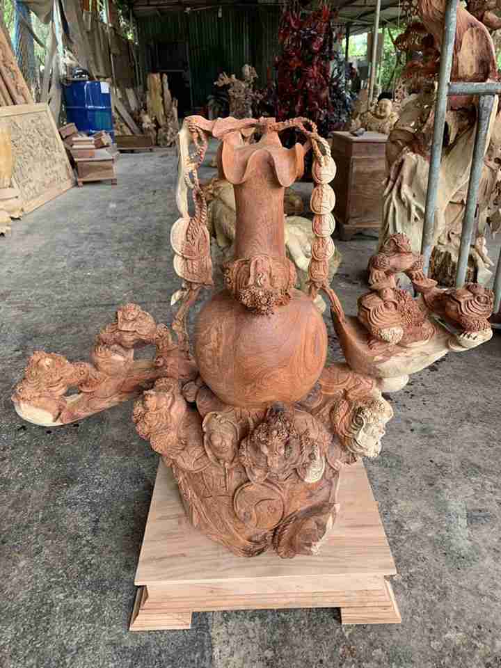 Tượng Cửu Cóc Chấn Bình Tài Lộc Gỗ Hương  Cao 84 Ngang 90 Sâu 40 (cm)