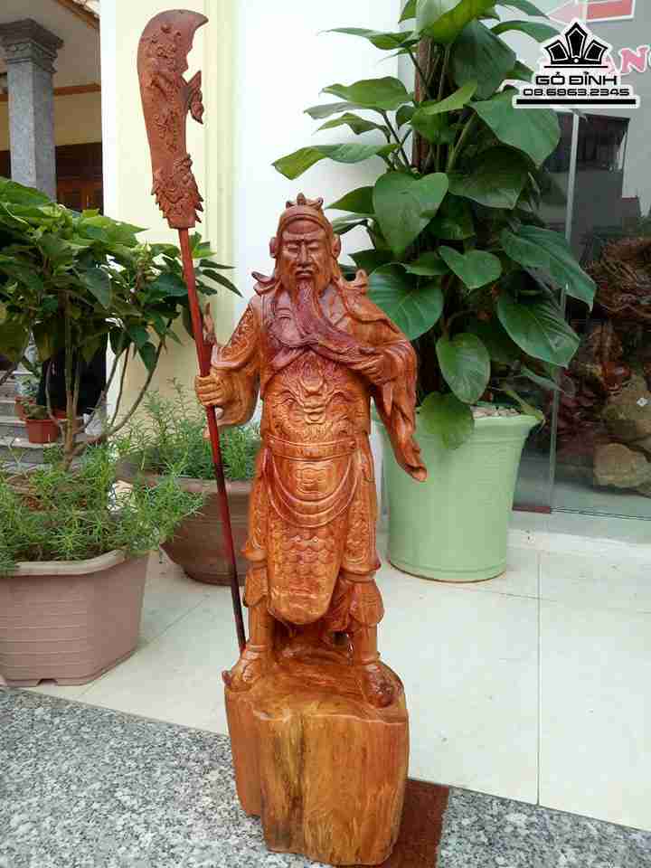 Tượng Quan Công Chống Đao Gỗ Hương  Cao 62 Ngang 26 Sâu 18 (cm)