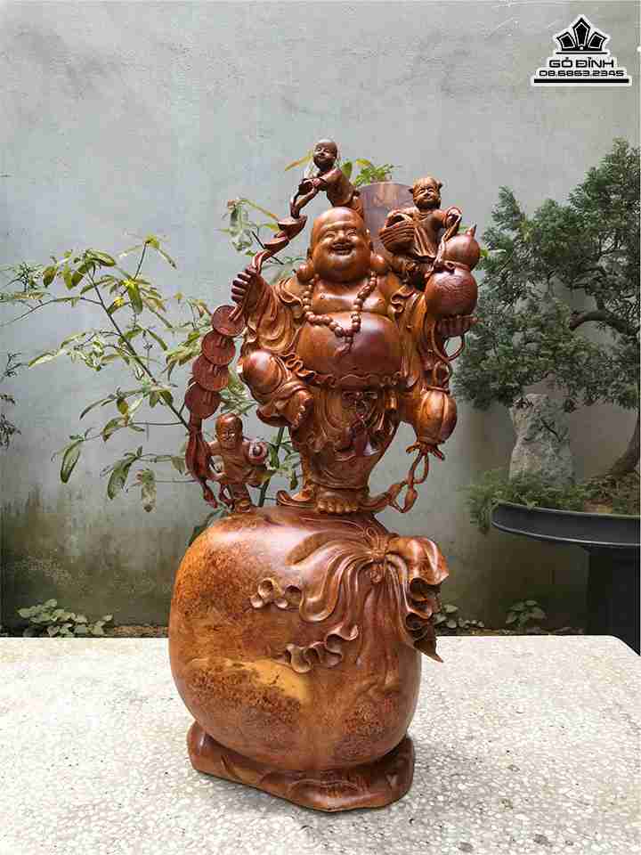  Tượng Phật Di lặc Chấn Bao Tiền Gỗ Nu Hương  Cao 78 Ngang 34 Sâu 20 (cm)