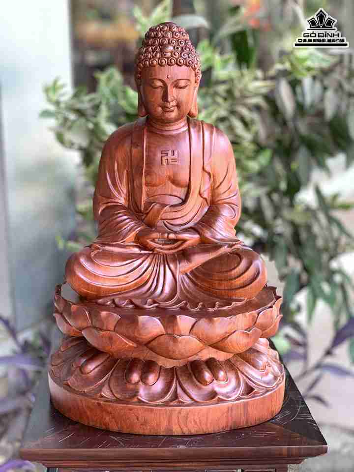 Tượng A Di Đà Gỗ Hương  Cao 42 Ngang 236 Sâu 23 (cm)