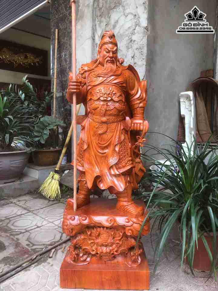 Tượng Quan Công Chống Đao Gỗ Hương Đá  Cao 120 Ngang 42 Sâu 30 (cm)