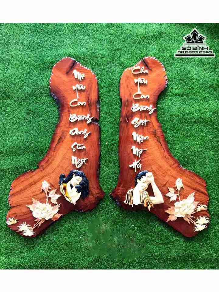 Cặp Tranh Cha Mẹ Gỗ Hương  Cao 100 Ngang 25-50 (cm)