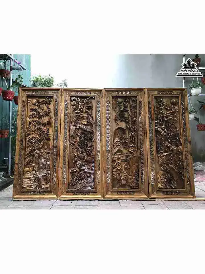 Tranh Tứ Quý Gỗ Bách Xanh  Cao 140 Ngang 55 Dày 8 (cm)