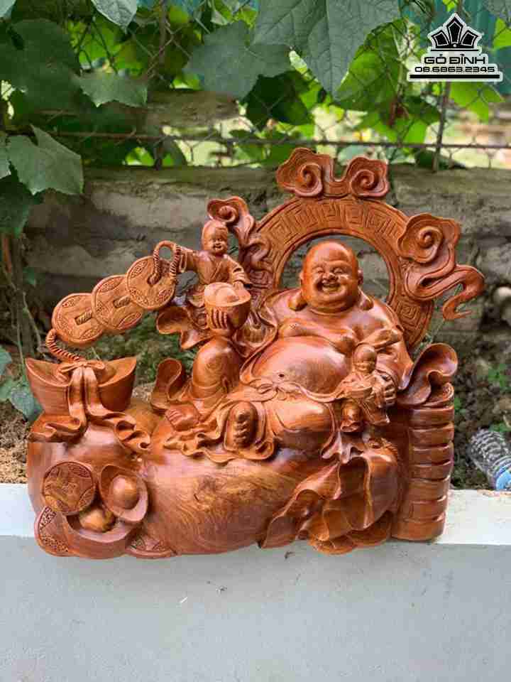 Tượng Phật Di Lặc Nhị Phúc Gỗ Hương  Cao 48 Ngang 55 Sâu 30 (cm)