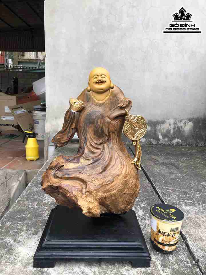 Tượng Phật Di Lặc Gỗ Bách Xanh  Cao 44 Ngang 28 Sâu 14 (cm)