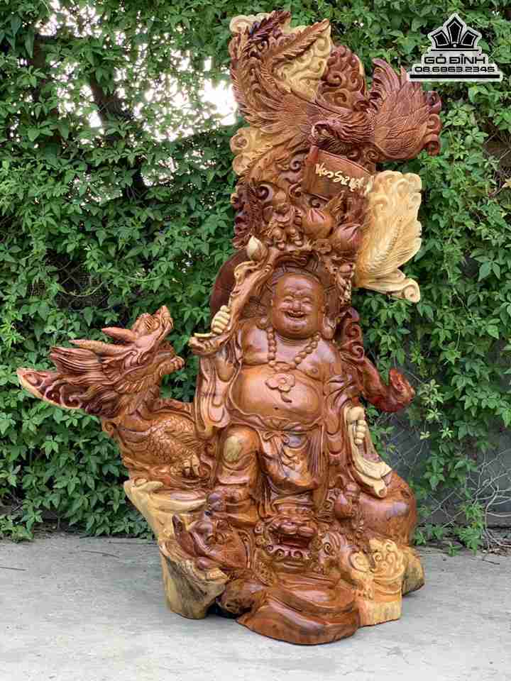 Tượng Phật Di Lặc Tứ Linh Gỗ Hương  Cao 126 Ngang 84 Sâu 48 (cm)