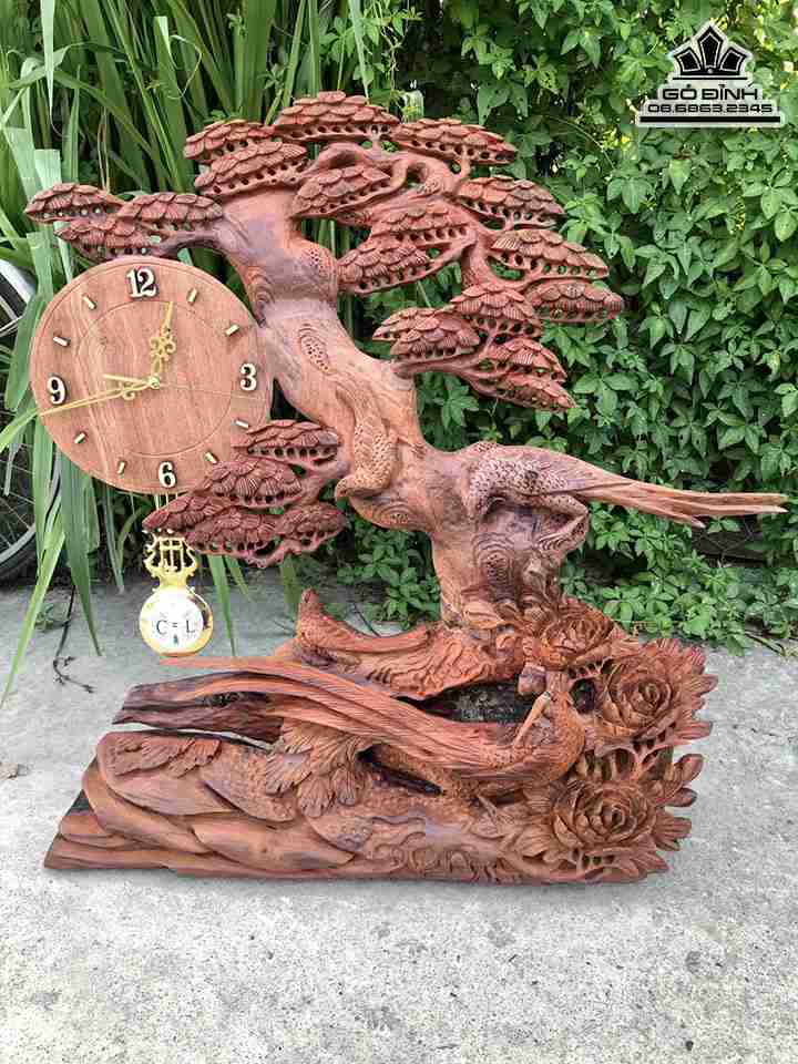 Đồng Hồ Uyên Ương Gỗ Hương  Cao 70 Rộng 60 Sâu 18 (cm)