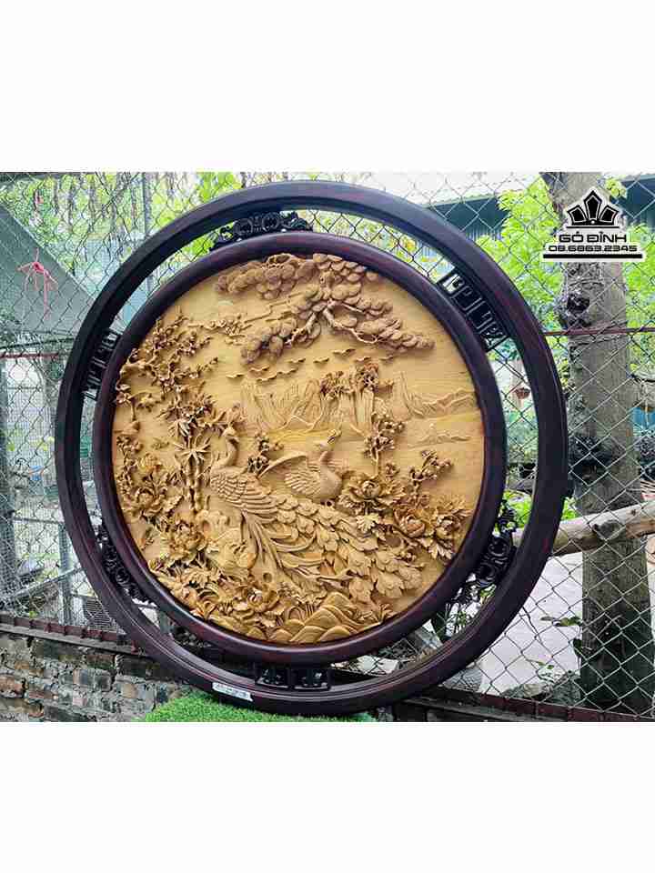 Tranh Phu Thê Viên Mãn Gỗ Trắc, Pơ Mu  Đường Kính 130-98 (cm)