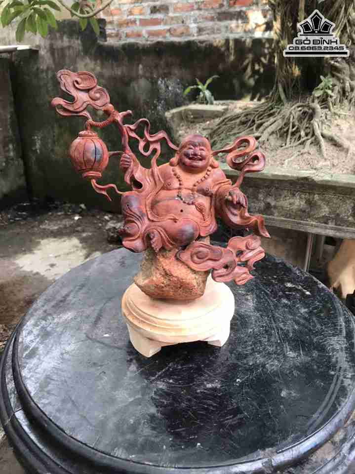 Tượng Phật Di Lặc Ngồi Gỗ Hương  Cao 28 Ngang 28 Sâu 14 (cm)