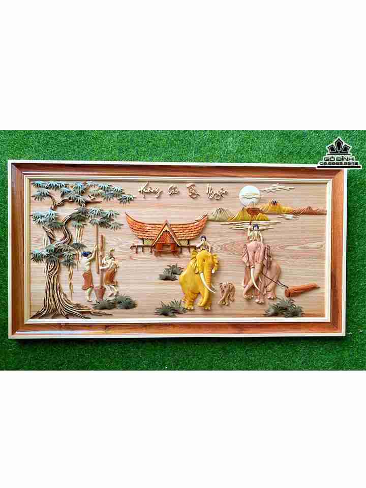Tranh Hương Sắc Tây Nguyên Gỗ Pơ Mu  Cao 60 Ngang 116 Dày 1.5 (cm)