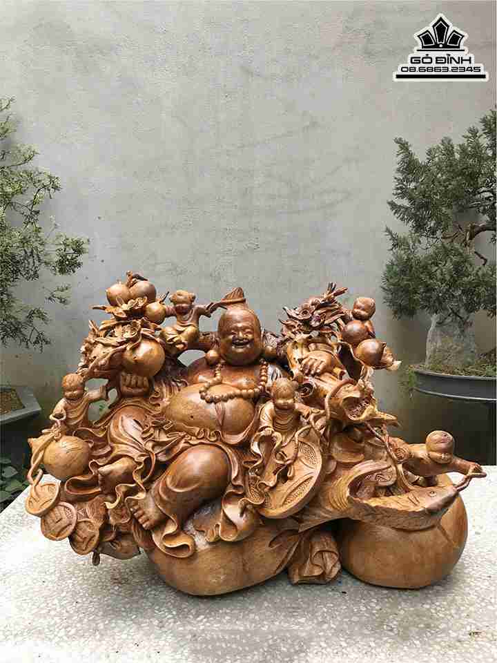 Tượng Phật Di Lặc Ngũ Phúc Gỗ Hương  Cao 52 Ngang 72 Sâu 65 (cm)