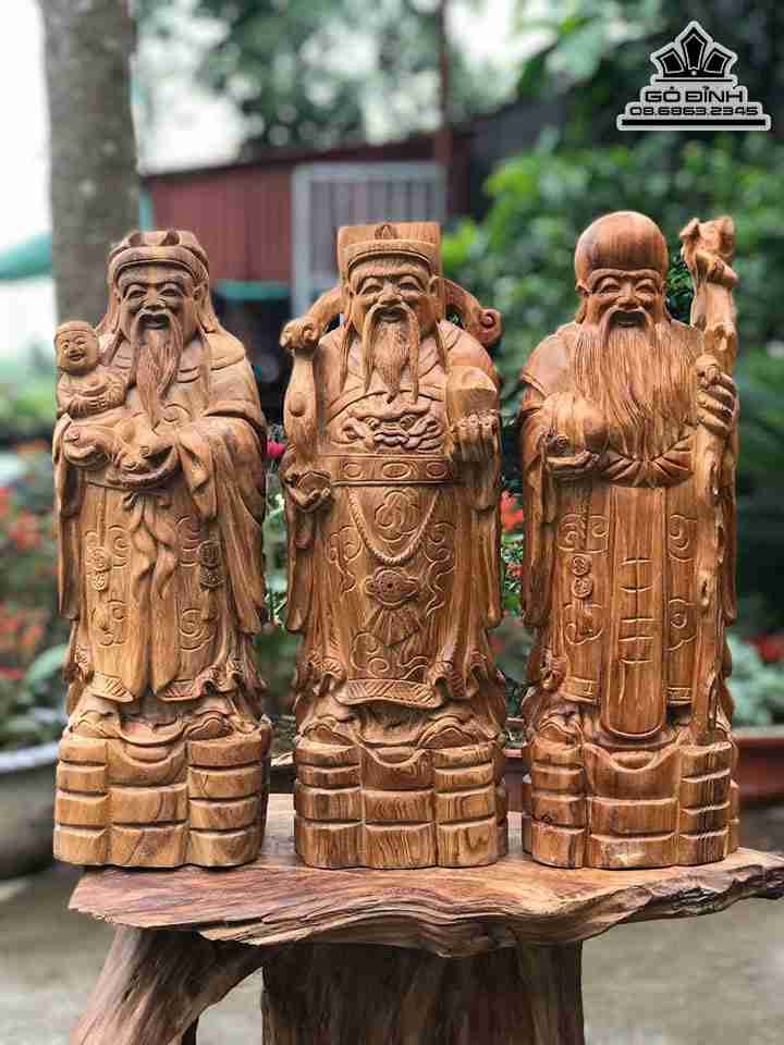 Tượng Tam Đa Phúc Lộc Thọ Gỗ Ngọc Am Hà Giang   Cao 41 Rộng 14 Sâu 12 (cm)