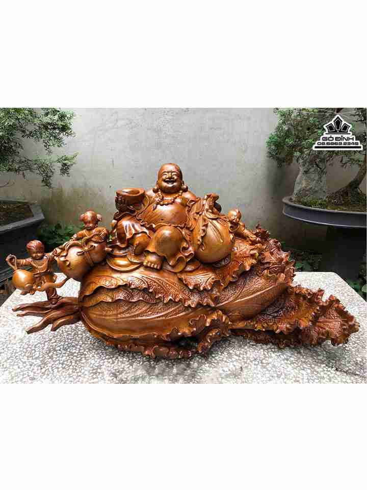 Tượng Phật Di Lặc Ngồi Bắp Cải Gỗ Xá Xị ( Gù Hương )  Cao 45 Ngang 80 Sâu 32 (cm)