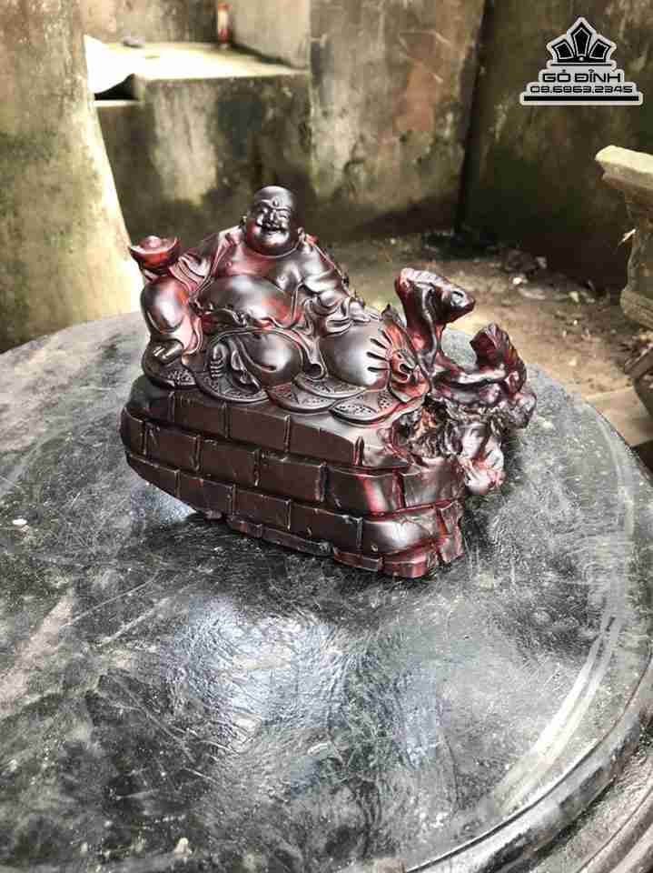 Tượng Phật Di Lặc Ngồi Gỗ Trắc  Cao 15.5 Ngang 21 Sâu 18 (cm)