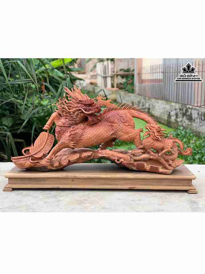 Tượng Kỳ Lân Gỗ Hương  Cao 60 Ngang 125 Sâu 33 (cm) ( không tính kỉ )