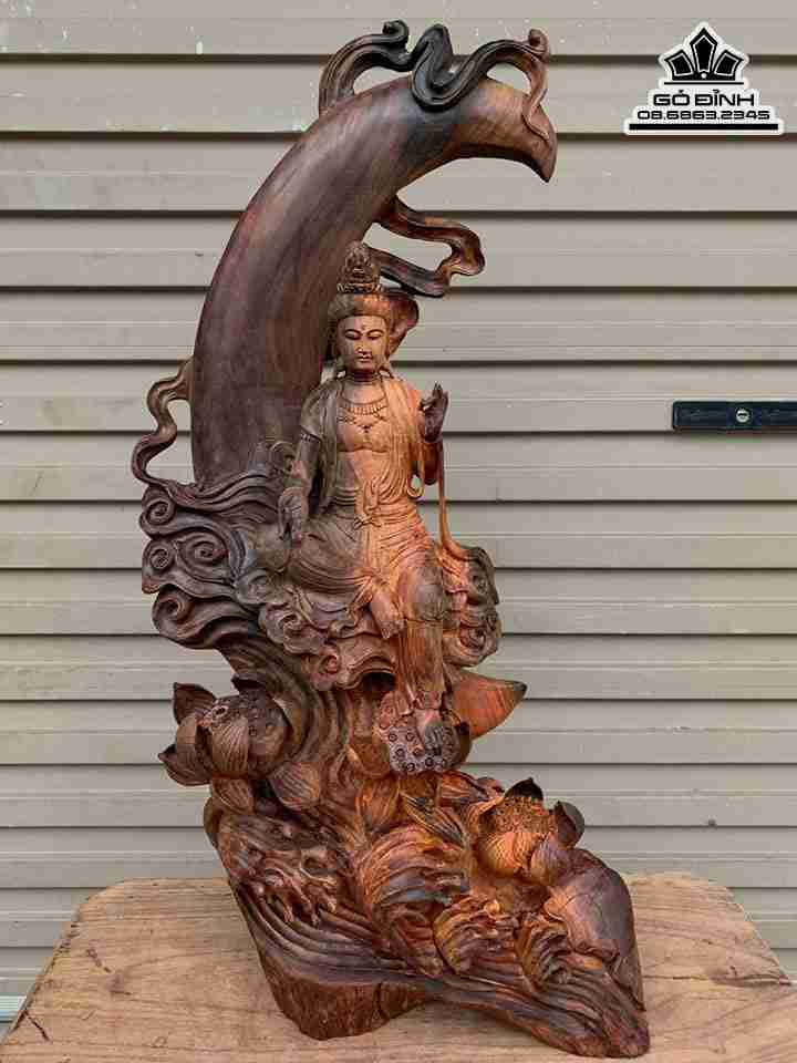 Tượng Phật Bà Quan Âm Tự Tại Gỗ Trắc  Rộng 35 Sâu 18 Cao 75 (cm)