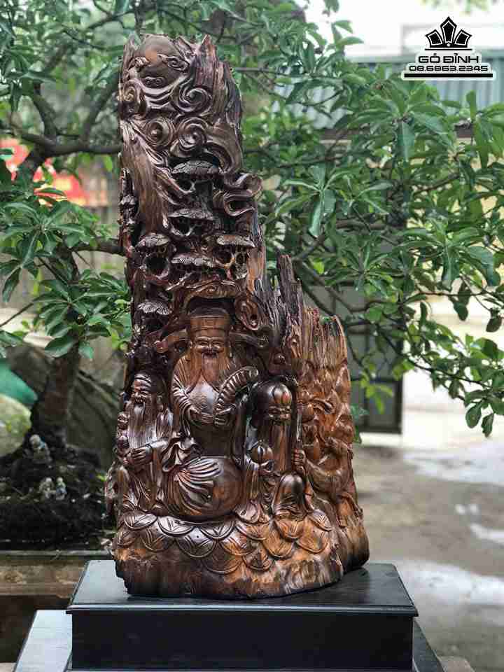 Tượng Tam Đa Phúc Lộc Thọ Gỗ Bách Xanh  Cao 102 Ngang 52 Sâu 29 (cm)