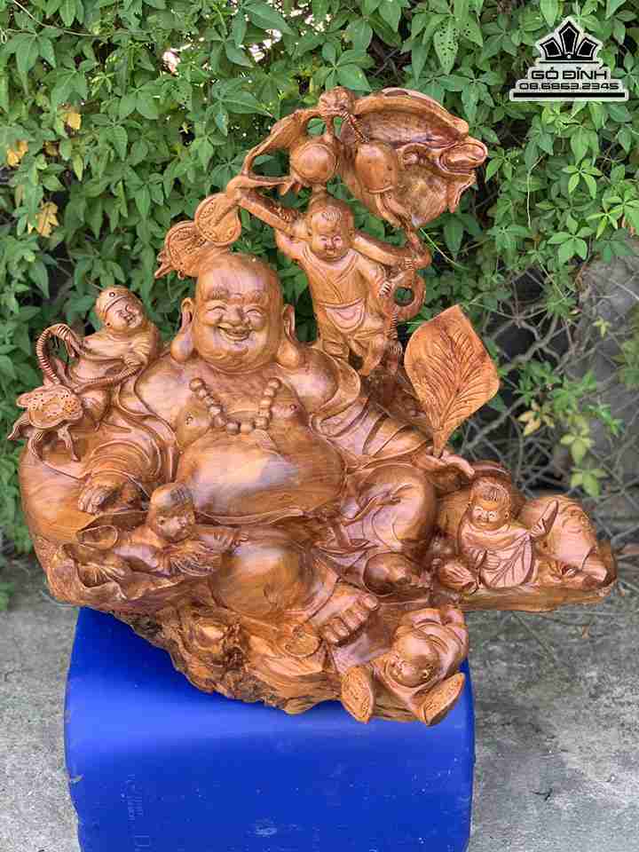 Tượng Phật Di Lặc Ngũ Phúc Gỗ Hương  Cao ‭53 Ngang 58 Sâu 36 (cm)