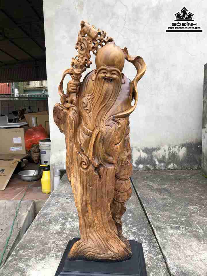 Tượng Ông Thọ Gỗ Bách Xanh  Cao 75 Ngang 28 Sâu 17 (cm)