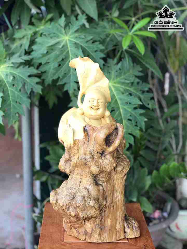 Tượng phật Di Lặc Gỗ Nu Cà Phê  Cao 48 Ngang 24 Sâu 16 (cm)