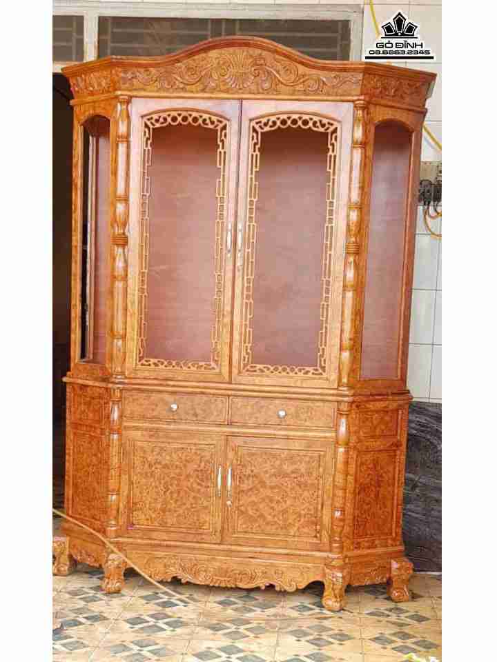 Tủ Rượu Gỗ Nu Hương  Cao 215 Ngang 147 Sâu 50 (cm)