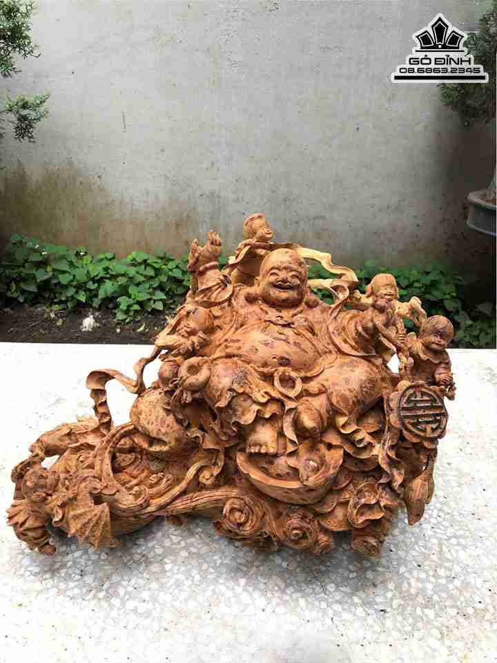 Tượng Phật Di Lặc Ngồi Gỗ Nu Ngọc Am  Cao 30 Ngang 48 Sâu 35 (cm)