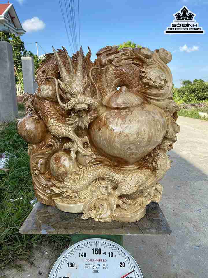 Tượng Nhất Long Nguyên Khối Gỗ Nu Nghiến  Cao 54 Ngang 48 Sâu 22 (cm)
