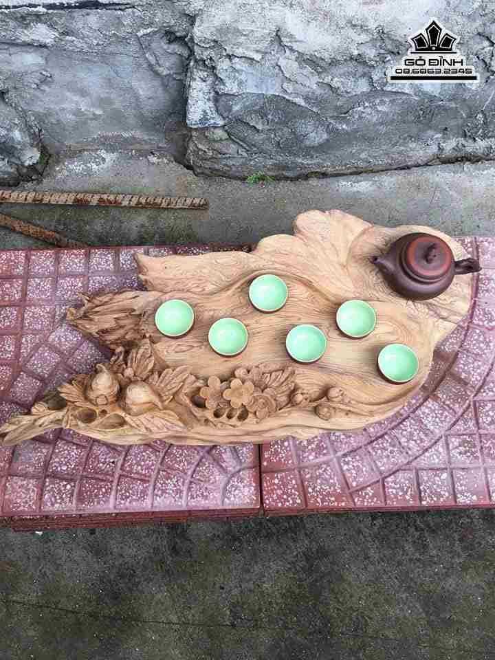 Khay Trà Đào Gỗ Ngọc Am  Dài 66 Rộng 32 Dày 12 (cm)