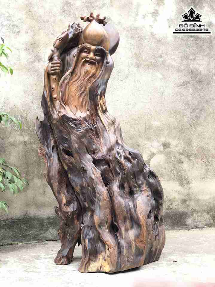 Tượng Ông Thọ Gỗ Lũa Bách Xanh  Cao 99 Rộng 41 Dày 28 (cm)