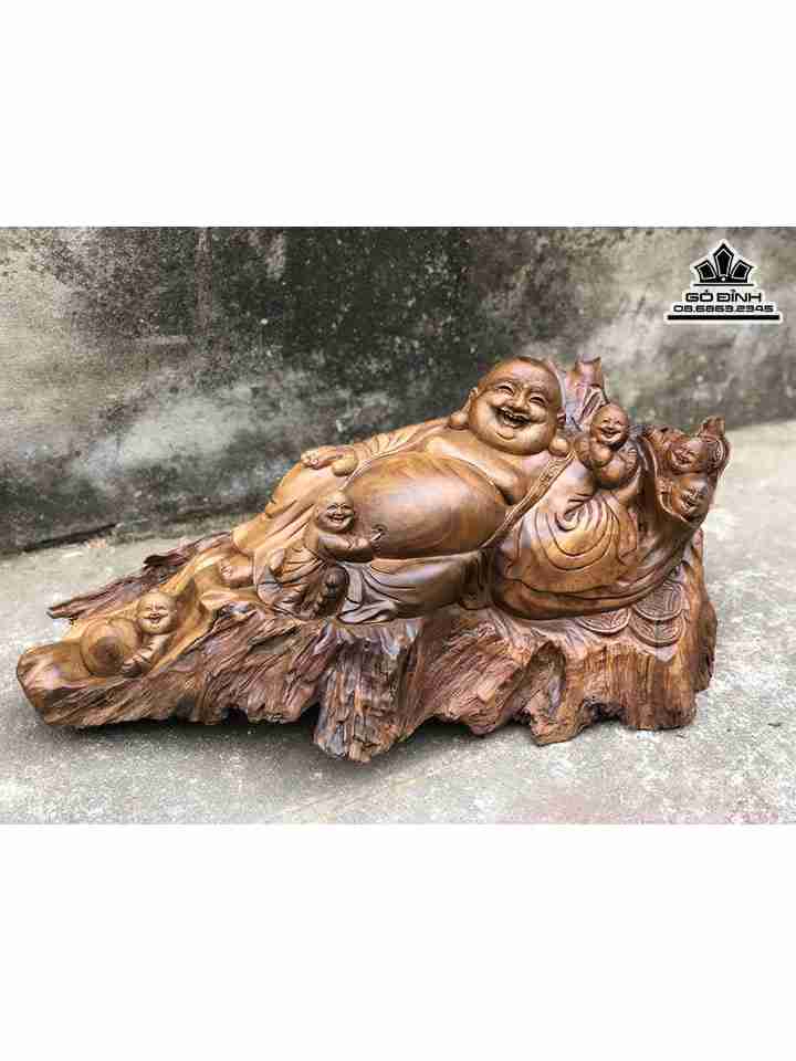 Tượng Phật Di Lặc Nhị Phúc Gỗ Bách Xanh  Cao 28 Rộng 63 Dày 22 (cm)