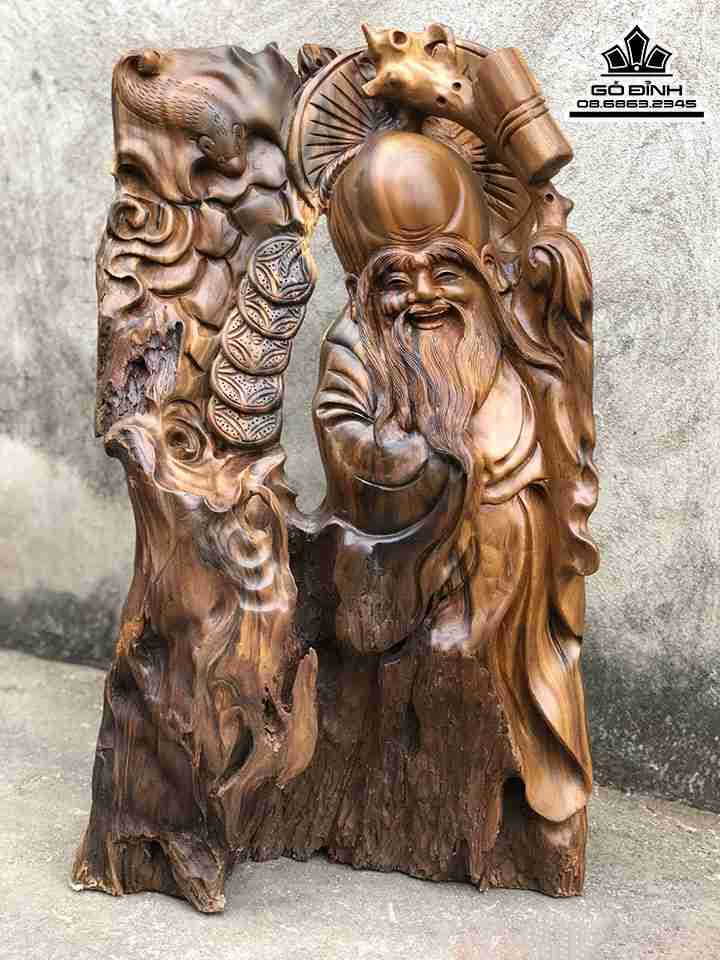 Tượng Ông Thọ Gỗ Bách Xanh  Cao 59 Rộng 33 Dày 12 (cm)
