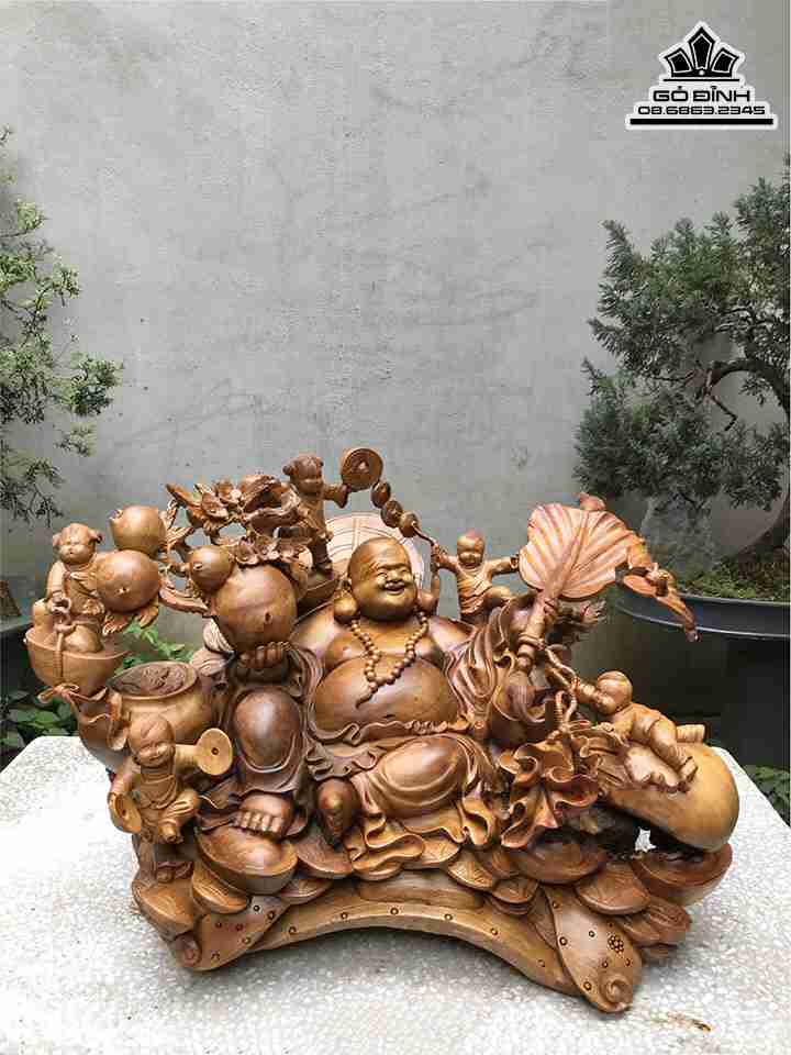 Tượng Phật Di Lặc Ngũ Phúc Gỗ Hương  Cao 56 Ngang 83 Sâu 60 (cm)