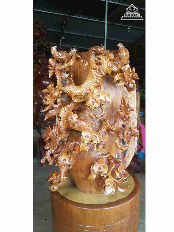 Tượng Bình Mai Điểu Gỗ Nu Hương  Cao 58 Ngang 50 Sâu 32 (cm)