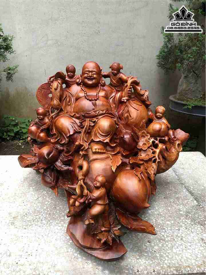 Tượng Phật Di Lặc Ngũ Phúc Gỗ Xá Xị ( Gù Hương )  Cao 52 Ngang 70 Sâu 60 (cm)