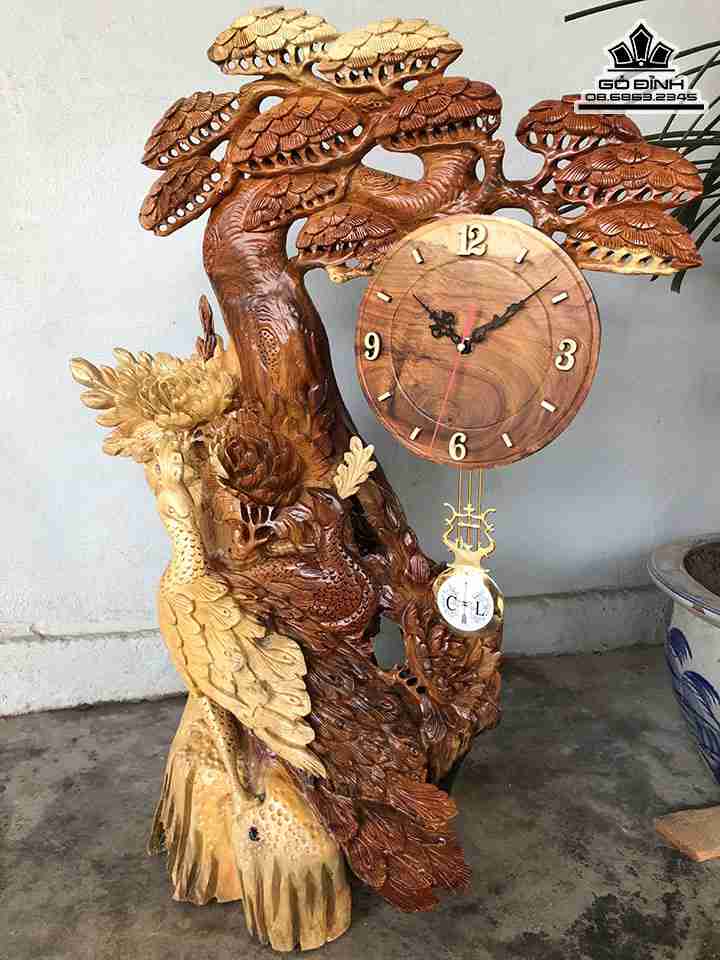 Đồng Hồ Phu Thê Gỗ Hương  Cao 78 Ngang 58 Sâu 30 (cm)