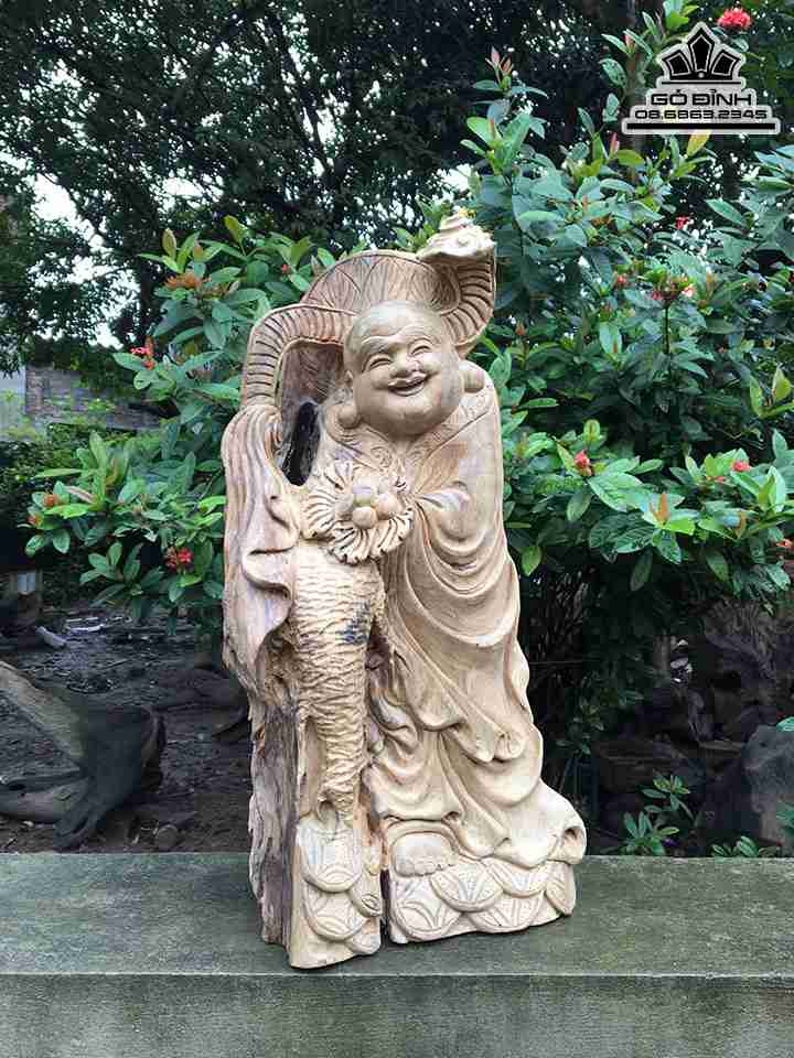 Tượng Phật Di Lặc Gỗ Bách Xanh  Cao 60 Ngang 31 Sâu 13 (cm)