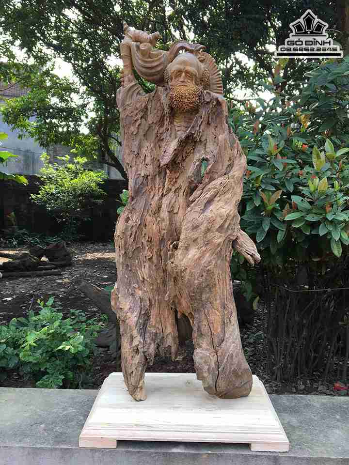 Tượng Đạt Ma Sư Tổ Gỗ Lũa Bách Xanh  Cao 88 Ngang 35 Sâu 18 (cm)