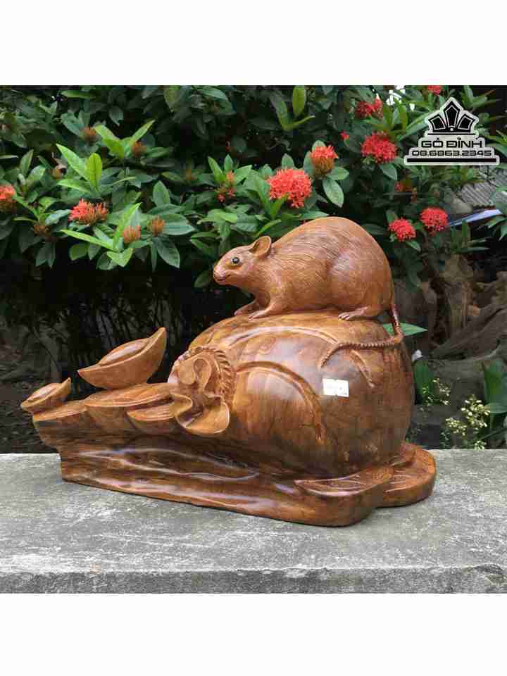 Tượng Chuột Tài Lộc Gỗ Sụn Bách Xanh  Cao 24 Ngang 34 Sâu 16 (cm)