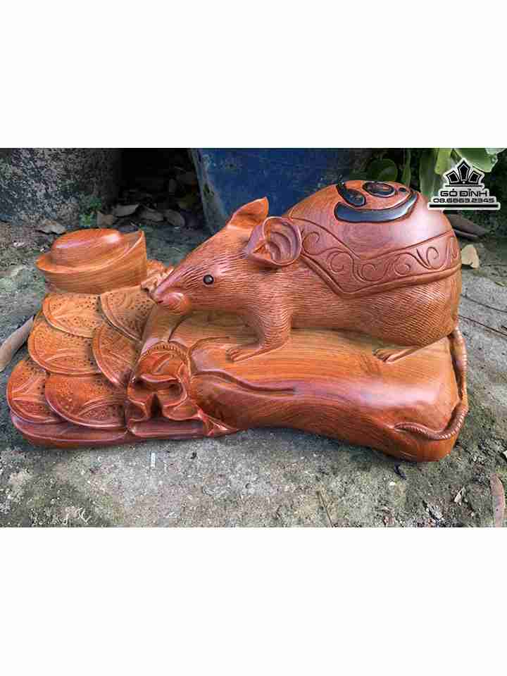 Tượng Chuột Gỗ Hương  Cao 18 Ngang 36 Sâu 25 (cm)