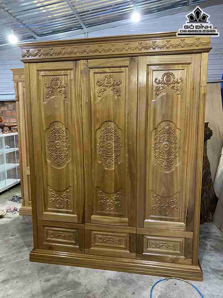 Tủ Quần Áo 3 Cánh Gỗ Dổi  Cao 200 Ngang 160 Sâu 60 (cm)
