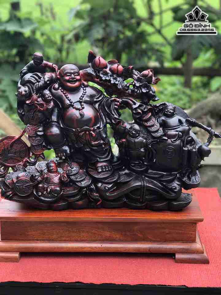 Tượng Phật Di Lặc Kéo Bao Tiền Gỗ Trắc  Cao 51 Ngang 55 Sâu 25 (cm)